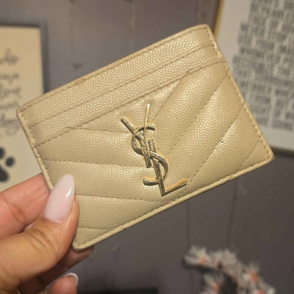 Yves Saint Laurent Quilted Beige Card Holder